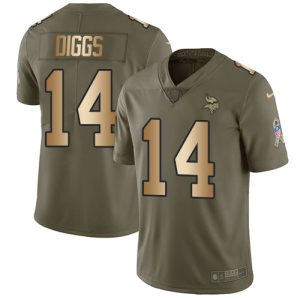 Exceptional Vikings #14 Stefon Diggs Olive/Gold Youth Stitched NFL Limited 2017 Salute to Service Jersey