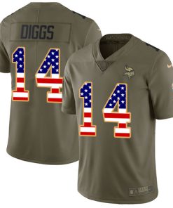 Gorgeous Vikings #14 Stefon Diggs Olive/USA Flag Youth Stitched NFL Limited 2017 Salute to Service Jersey