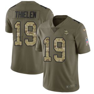 Exceptional Vikings #19 Adam Thielen Olive/Camo Youth Stitched NFL Limited 2017 Salute to Service Jersey