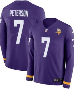 Finest Vikings #7 Patrick Peterson Purple Team Color Youth Stitched NFL Limited Therma Long Sleeve Jersey