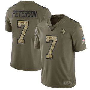 Superior Vikings #7 Patrick Peterson Olive/Camo Youth Stitched NFL Limited 2017 Salute To Service Jersey