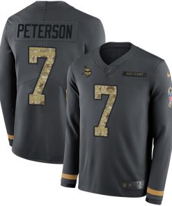 Exceptional Vikings #7 Patrick Peterson Anthracite Salute to Service Youth Stitched NFL Limited Therma Long Sleeve Jersey