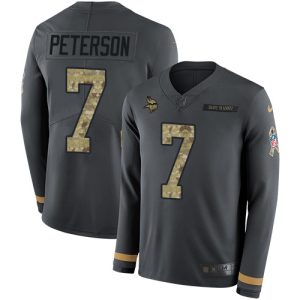 Exceptional Vikings #7 Patrick Peterson Anthracite Salute to Service Youth Stitched NFL Limited Therma Long Sleeve Jersey