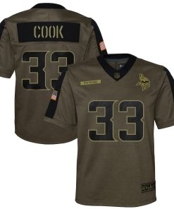 Outstanding Minnesota Vikings #33 Dalvin Cook Olive Youth 2021 Salute To Service Game Jersey
