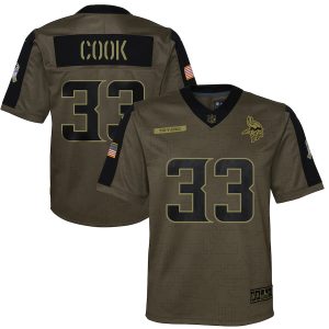 Outstanding Minnesota Vikings #33 Dalvin Cook Olive Youth 2021 Salute To Service Game Jersey