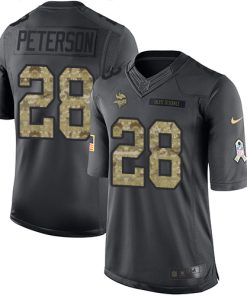 Marvelous Vikings #28 Adrian Peterson Black Youth Stitched NFL Limited 2016 Salute To Service Jersey