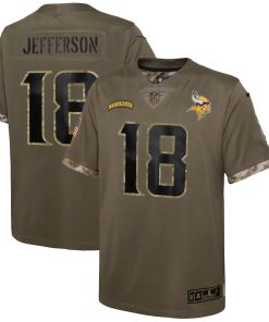 Marvelous Minnesota Vikings #18 Justin Jefferson Youth 2022 Salute To Service Limited Jersey - Olive