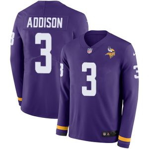 Finest Vikings #3 Jordan Addison Purple Team Color Youth Stitched NFL Limited Therma Long Sleeve Jersey
