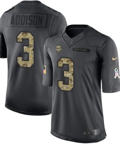 Marvelous Vikings #3 Jordan Addison Black Youth Stitched NFL Limited 2016 Salute to Service Jersey
