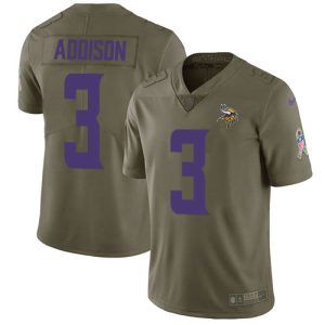 Premium Vikings #3 Jordan Addison Olive Youth Stitched NFL Limited 2017 Salute To Service Jersey