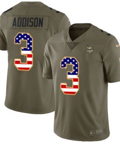 High quality Vikings #3 Jordan Addison Olive/USA Flag Youth Stitched NFL Limited 2017 Salute To Service Jersey