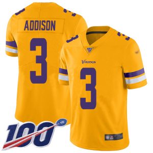 Premium Vikings #3 Jordan Addison Gold Youth Stitched NFL Limited Inverted Legend 100th Season Jersey