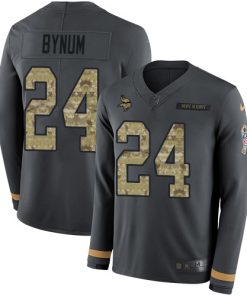 Superior Vikings #24 Camryn Bynum Anthracite Salute to Service Youth Stitched NFL Limited Therma Long Sleeve Jersey