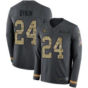 Superior Vikings #24 Camryn Bynum Anthracite Salute to Service Youth Stitched NFL Limited Therma Long Sleeve Jersey
