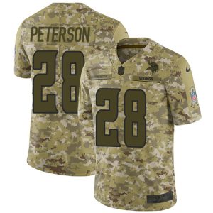 Exceptional Vikings #28 Adrian Peterson Camo Youth Stitched NFL Limited 2018 Salute to Service Jersey