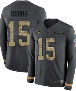 Exceptional Vikings #15 Josh Dobbs Anthracite Salute to Service Youth Stitched NFL Limited Therma Long Sleeve Jersey
