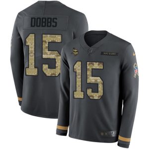 Exceptional Vikings #15 Josh Dobbs Anthracite Salute to Service Youth Stitched NFL Limited Therma Long Sleeve Jersey