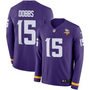 Finest Vikings #15 Josh Dobbs Purple Team Color Youth Stitched NFL Limited Therma Long Sleeve Jersey
