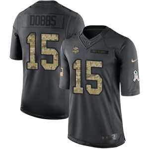 Premium Vikings #15 Josh Dobbs Black Youth Stitched NFL Limited 2016 Salute to Service Jersey