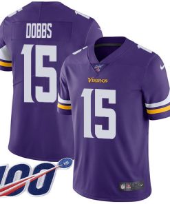 High quality Vikings #15 Josh Dobbs Purple Team Color Youth Stitched NFL 100th Season Vapor Untouchable Limited Jersey