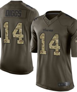 Finest Vikings #14 Stefon Diggs Green Youth Stitched NFL Limited 2015 Salute to Service Jersey