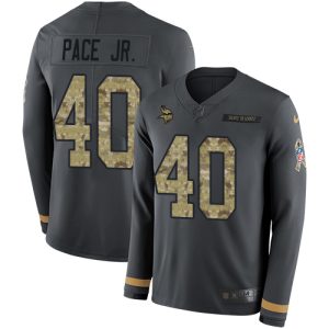 Superb Vikings #40 Ivan Pace Jr. Anthracite Salute to Service Youth Stitched NFL Limited Therma Long Sleeve Jersey