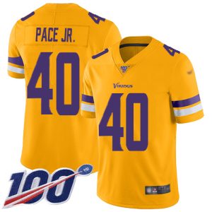 Premium Vikings #40 Ivan Pace Jr. Gold Youth Stitched NFL Limited Inverted Legend 100th Season Jersey