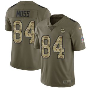 Exquisite Vikings #84 Randy Moss Olive/Camo Youth Stitched NFL Limited 2017 Salute to Service Jersey