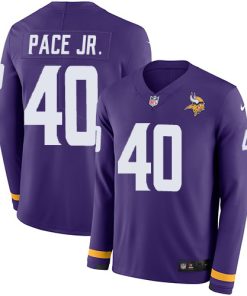 Superb Vikings #40 Ivan Pace Jr. Purple Team Color Youth Stitched NFL Limited Therma Long Sleeve Jersey