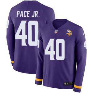 Superb Vikings #40 Ivan Pace Jr. Purple Team Color Youth Stitched NFL Limited Therma Long Sleeve Jersey