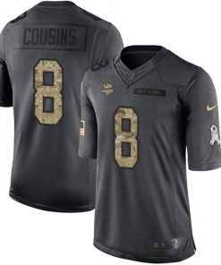 Finest Vikings #8 Kirk Cousins Black Youth Stitched NFL Limited 2016 Salute To Service Jersey