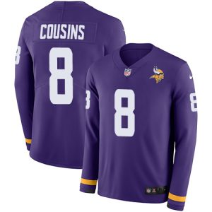Exceptional Vikings #8 Kirk Cousins Purple Team Color Youth Stitched NFL Limited Therma Long Sleeve Jersey