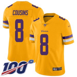 Gorgeous Vikings #8 Kirk Cousins Gold Youth Stitched NFL Limited Inverted Legend 100th Season Jersey
