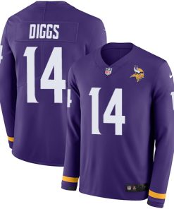 Exquisite Vikings #14 Stefon Diggs Purple Team Color Youth Stitched NFL Limited Therma Long Sleeve Jersey
