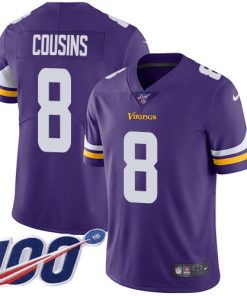 Gorgeous Vikings #8 Kirk Cousins Purple Team Color Youth Stitched NFL 100th Season Vapor Limited Jersey