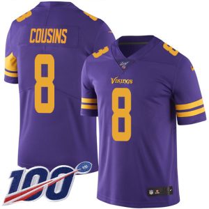 Exceptional Vikings #8 Kirk Cousins Purple Youth Stitched NFL Limited Rush 100th Season Jersey