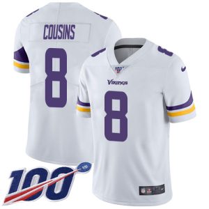 Outstanding Vikings #8 Kirk Cousins White Youth Stitched NFL 100th Season Vapor Limited Jersey