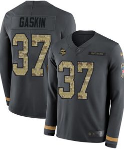 High quality Vikings #37 Myles Gaskin Anthracite Salute to Service Youth Stitched NFL Limited Therma Long Sleeve Jersey