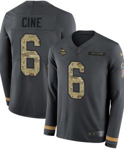 Exceptional Vikings #6 Lewis Cine Anthracite Salute to Service Youth Stitched NFL Limited Therma Long Sleeve Jersey