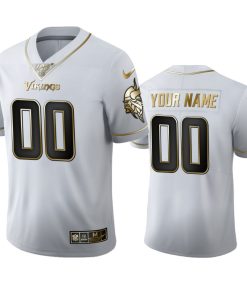 Premium Minnesota Vikings Custom Men's  White Golden Edition Vapor Limited NFL 100 Jersey