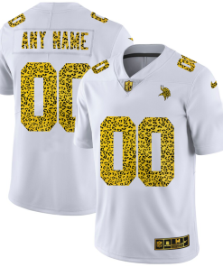 Outstanding Minnesota Vikings Custom Men's  Flocked Leopard Print Vapor Limited NFL Jersey White