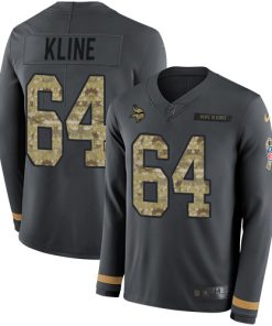 Marvelous Vikings #64 Josh Kline Anthracite Salute to Service Men's Stitched NFL Limited Therma Long Sleeve Jersey