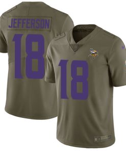 Finest Vikings #18 Justin Jefferson Olive Men's Stitched NFL Limited 2017 Salute To Service Jersey