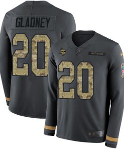 Exquisite Vikings #20 Jeff Gladney Anthracite Salute to Service Men's Stitched NFL Limited Therma Long Sleeve Jersey