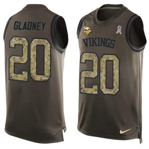 Exceptional Vikings #20 Jeff Gladney Green Men's Stitched NFL Limited Salute To Service Tank Top Jersey