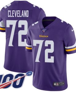 Gorgeous Vikings #72 Ezra Cleveland Purple Team Color Men's Stitched NFL 100th Season Vapor Untouchable Limited Jersey