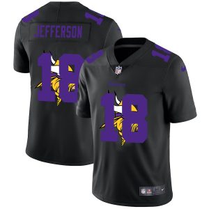 Exquisite Minnesota Vikings #18 Justin Jefferson Men's Team Logo Dual Overlap Limited NFL Jersey Black