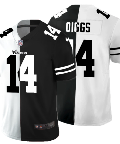 Superb Minnesota Vikings #14 Stefon Diggs Men's Black V White Peace Split Vapor Untouchable Limited NFL Jersey