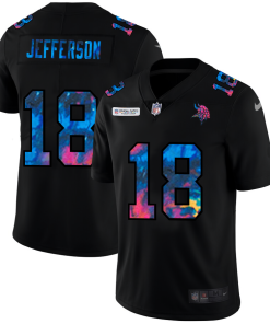 Finest Minnesota Vikings #18 Justin Jefferson Men's Multi-Color Black 2020 NFL Crucial Catch Vapor Untouchable Limited Jersey
