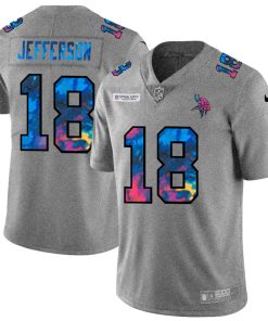 Exquisite Minnesota Vikings #18 Justin Jefferson Men's Multi-Color 2020 NFL Crucial Catch NFL Jersey Greyheather
